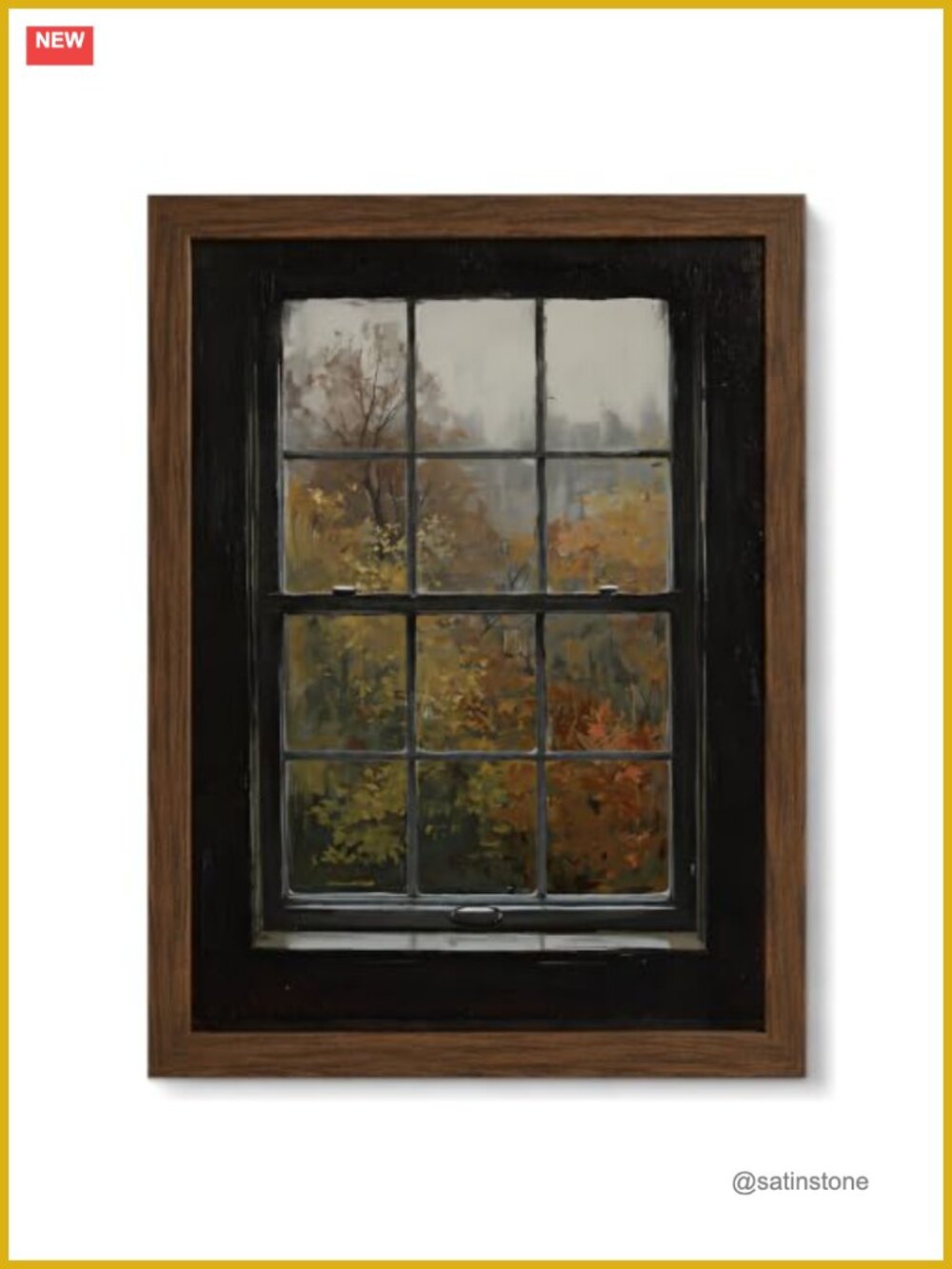 Framed Autumn Window Canvas Wall Art 8x10 Walnut Portrait Fall Decor